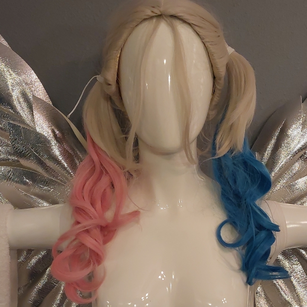 Harley Quinn Suicide Squad Blonde Wig with Pink and Blue Highlights